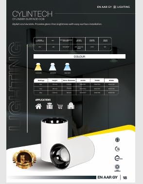 ENAARGY CYLINTECH Cylinder Surface COB LED Spotlight, Black, 3000K / 4000K / 5500K, Aluminium, Surface Mount, Modern Style (White, Warm White, 6, Watts) - Image 3