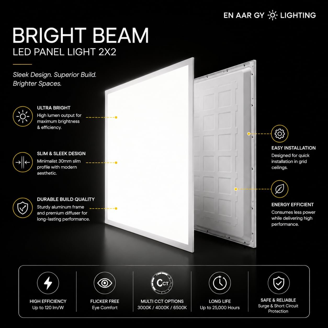 ENAARGY Bright Beam 2x2 LED Panel Light, 24W, 220-240V, (Cool White, 40, Watts, 2X2) - Image 2