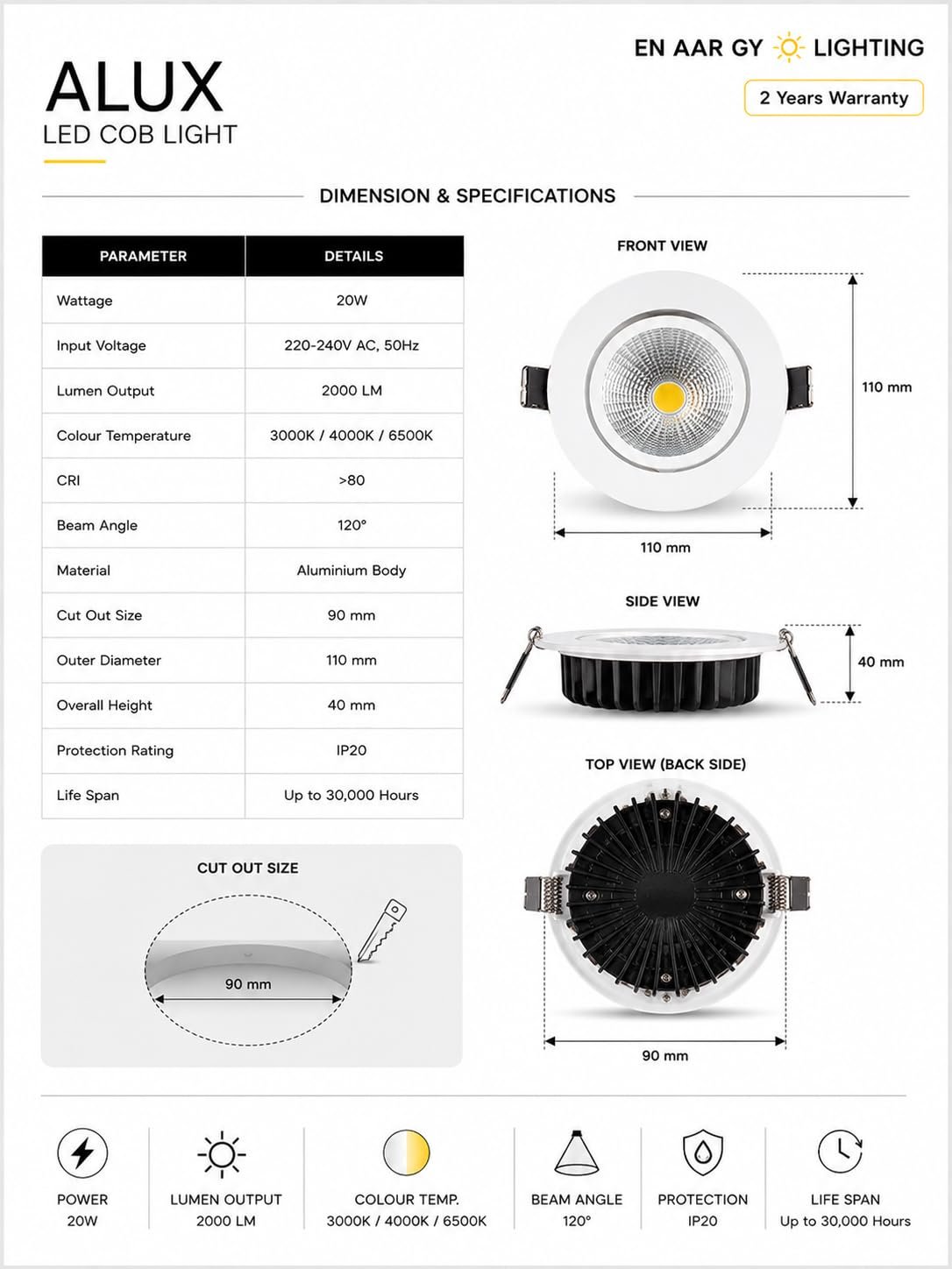 ENAARGY ALUX LED COB Light, 2 Years Warranty, for Homes and Offices (Cool White, 24, Watts) - Image 4