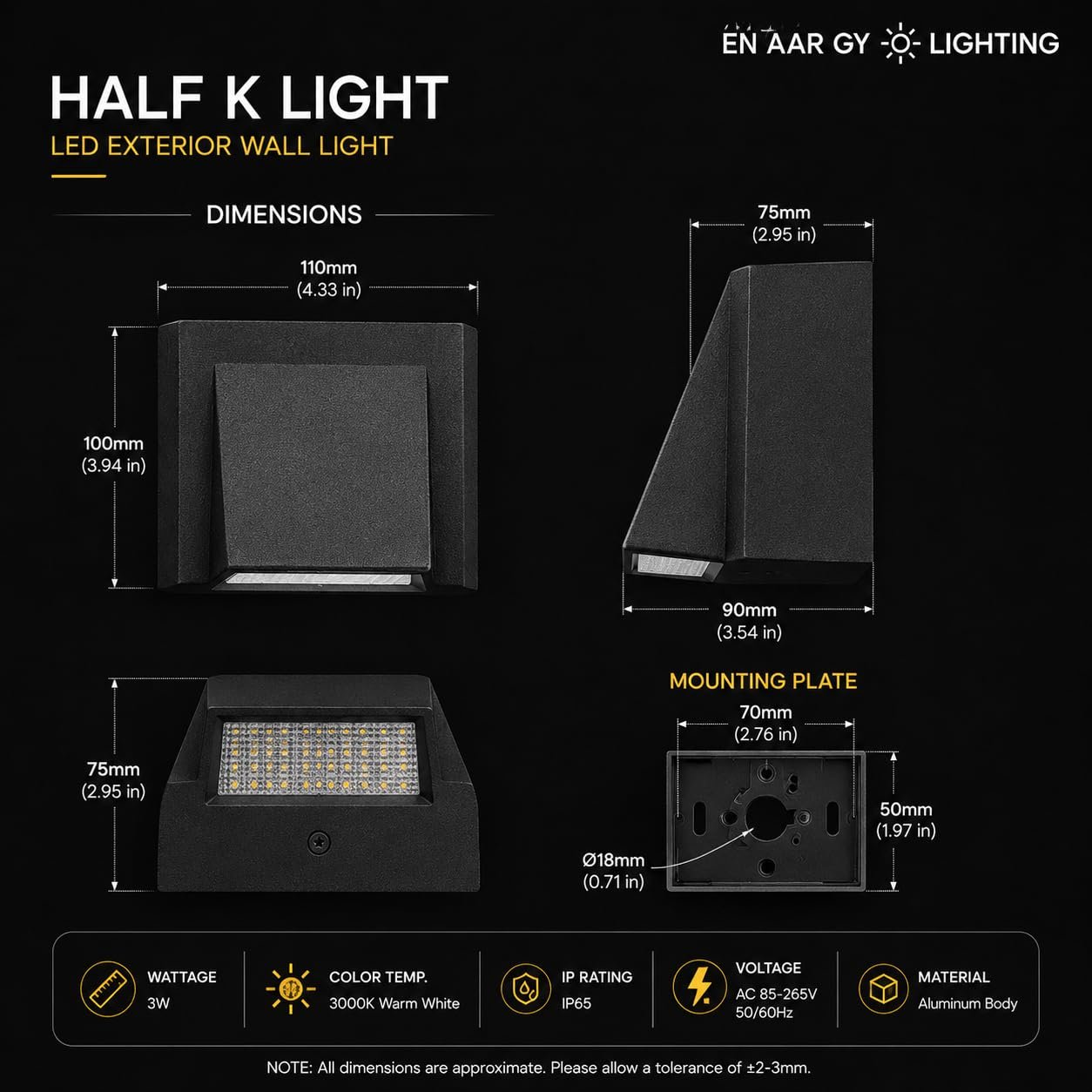ENAARGY Half K Light LED Concealed Wall Light, 3W, Warm White - Image 4