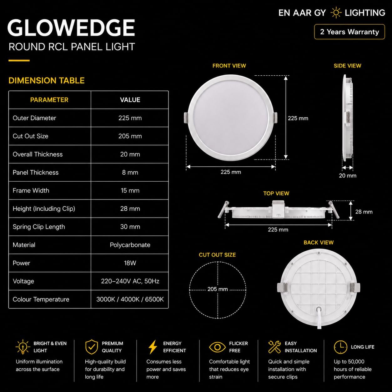 ENAARGY Glowedge LED Panel Light, Round and Square, Slim Design, Modern Appeal (Round, Cool White, 12, Watts) - Image 5