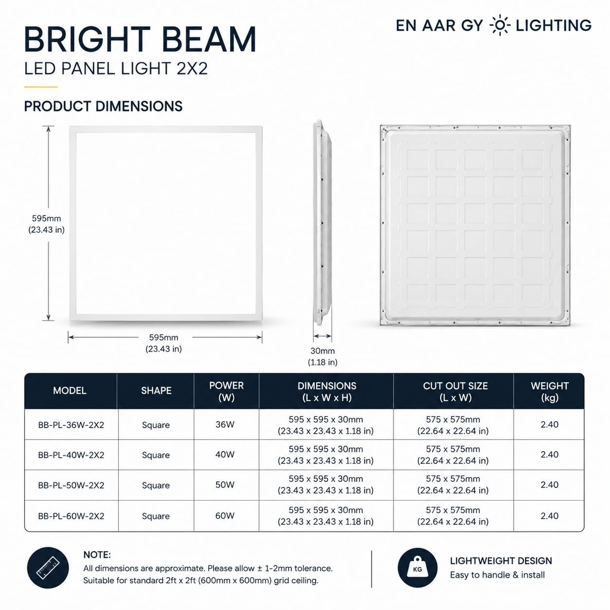 ENAARGY Bright Beam 2x2 LED Panel Light, 24W, 220-240V, (Cool White, 36, Watts, 2X2) - Image 5