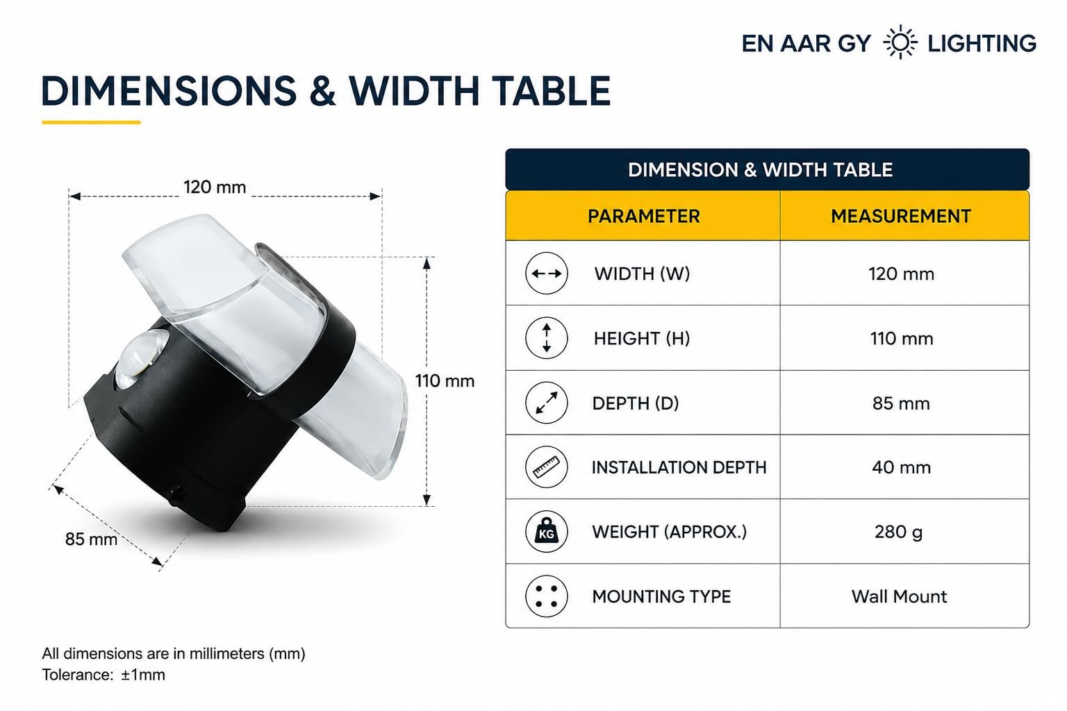 ENAARGY GLORA LED Outdoor Wall Light, 12W, 3000K Warm White, Matte Black,IP65 Water Resistant - Image 5