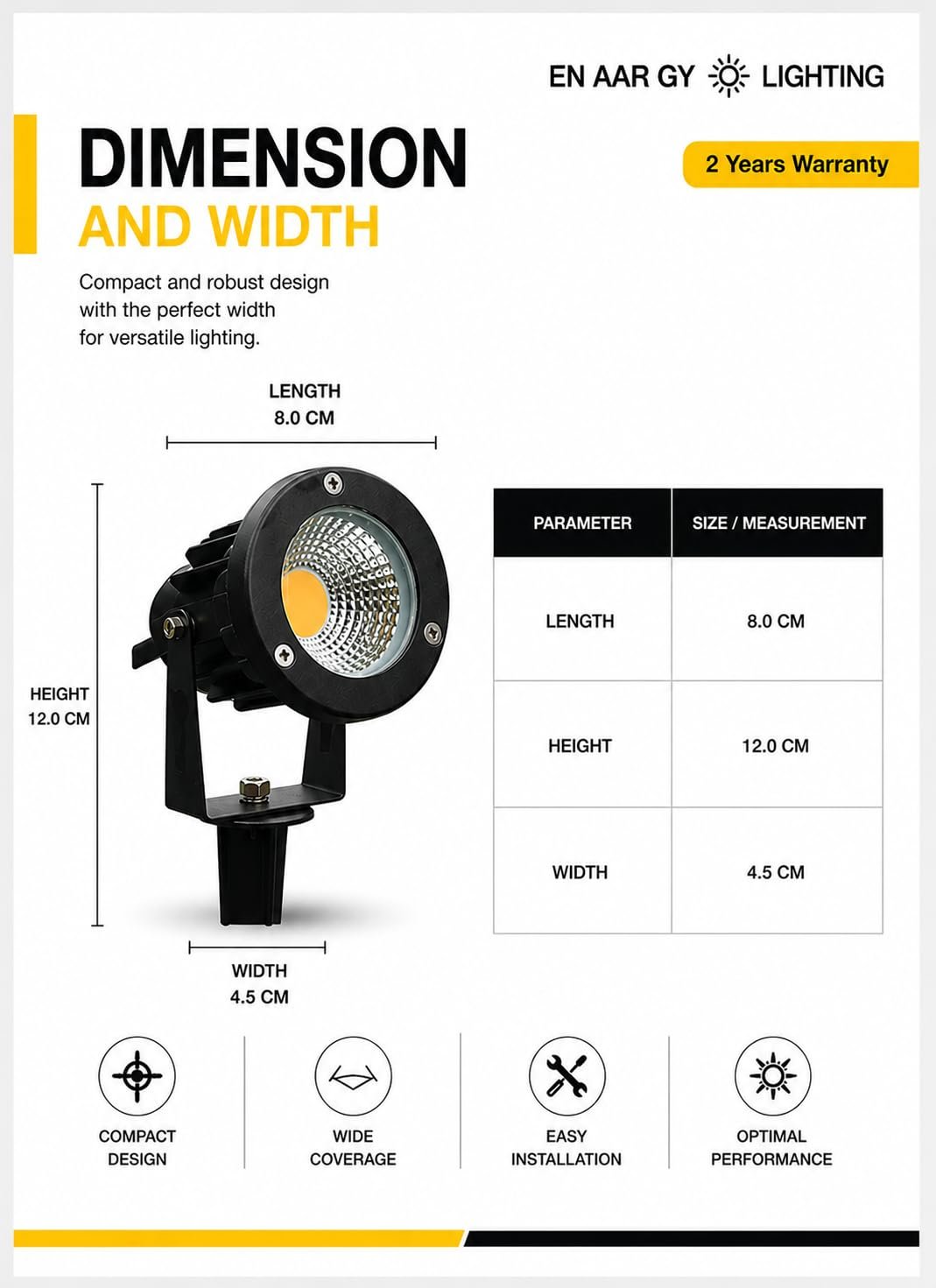 ENAARGY LED Garden Spike Light, 5W, Warm White, 2 Years Warranty (Garden Light) - Image 3
