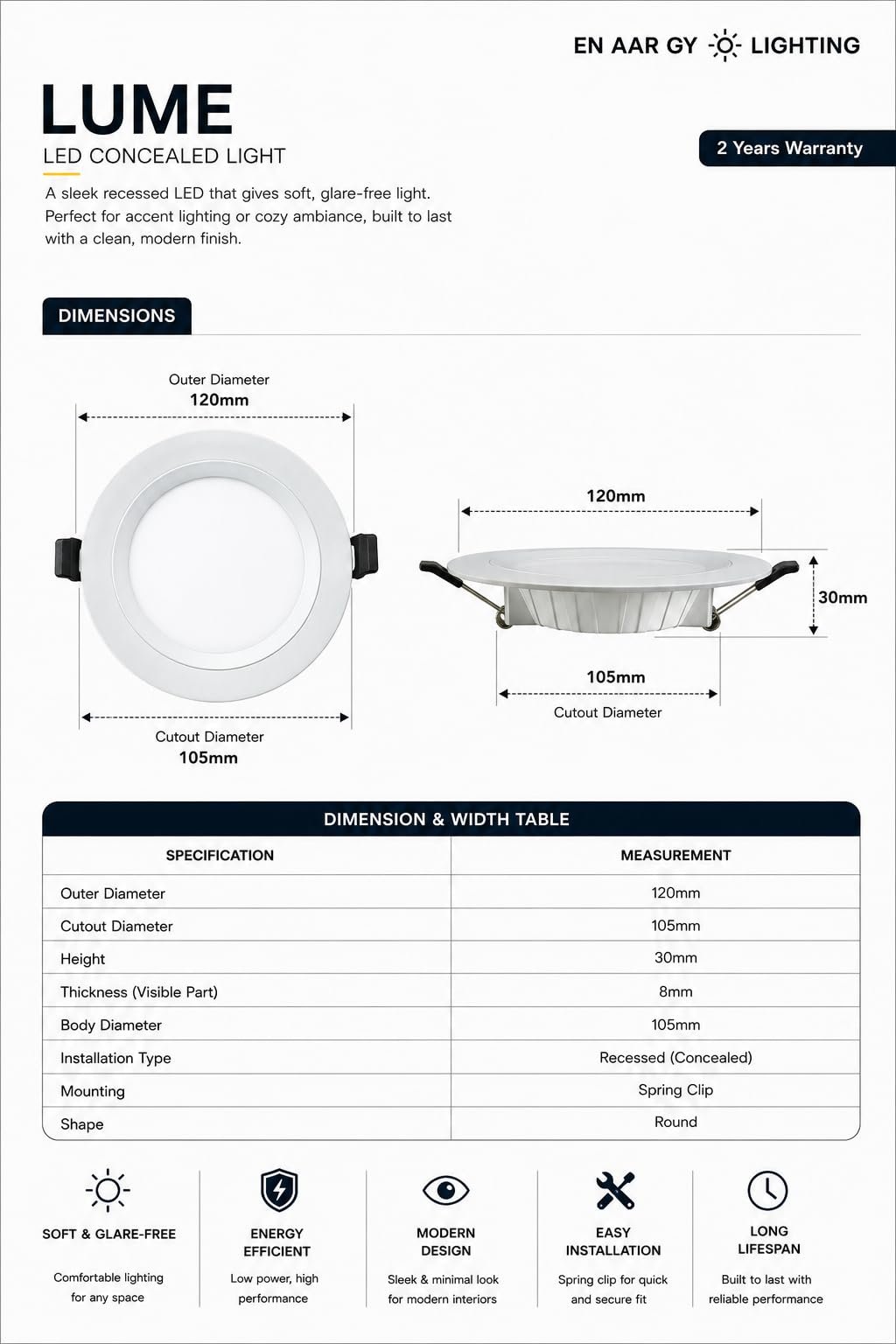 ENAARGY Lume LED Concealed Light, 6W, 120mm, 480lm, Multi-Colour Temperature, Recessed Downlight (Green, 6, Watts) - Image 3