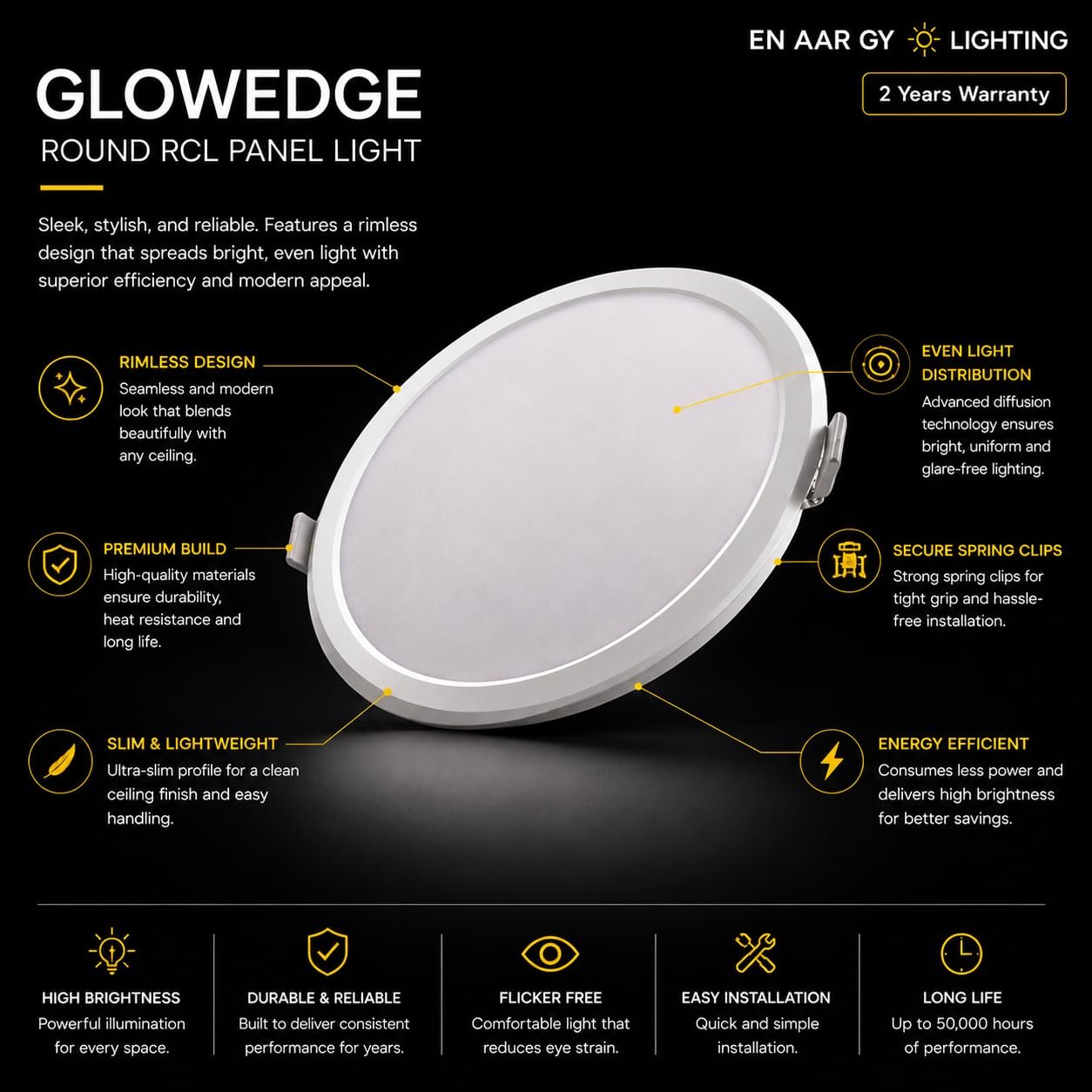 ENAARGY Glowedge LED Panel Light, Round and Square, Slim Design, Modern Appeal (Round, Cool White, 12, Watts) - Image 3
