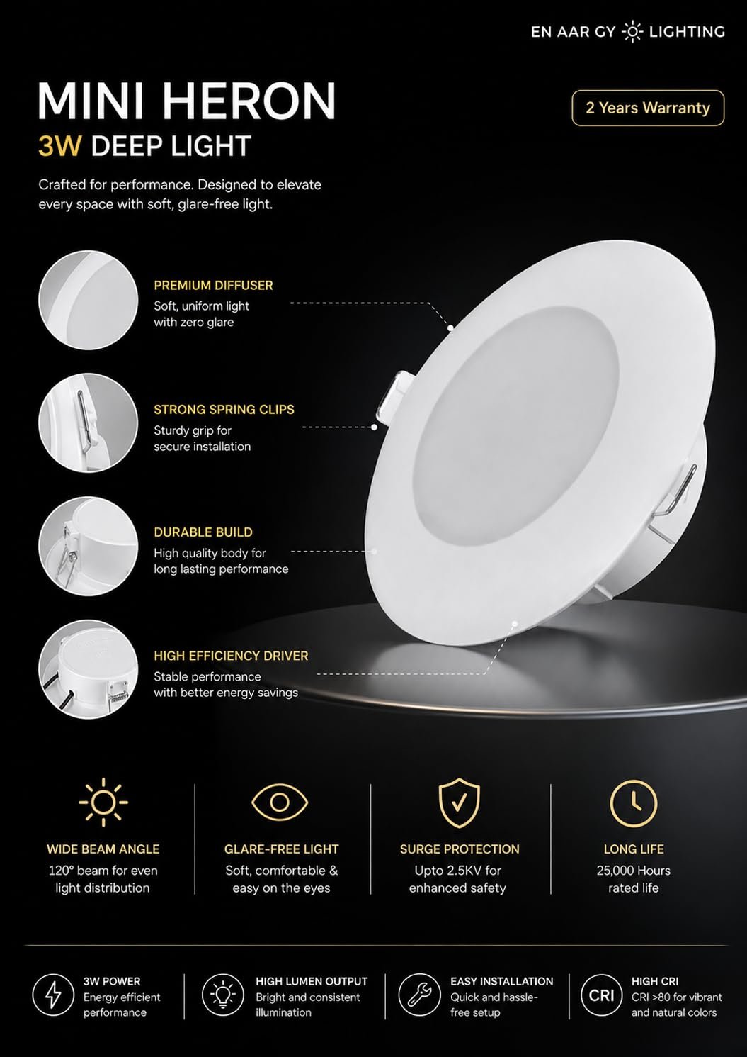 ENAARGY Mini Heron 3W Recessed LED Deep Light, Glare-Free, Multiple Colour Options (Blue) - Image 2