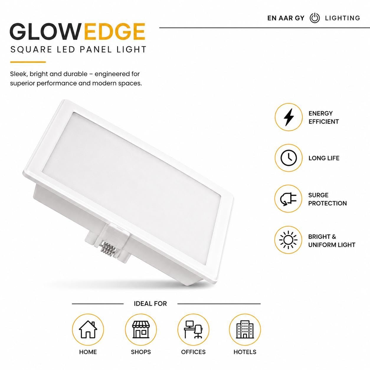 ENAARGY Glowedge LED Panel Light, Round and Square, Slim Design, Modern Appeal (Square, Warm White, 15, Watts) - Image 4