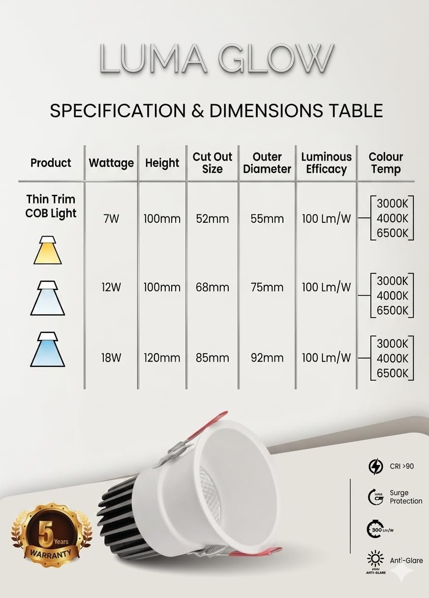 ENAARGY Luma Glow Thin Trim COB Light, Recessed Ceiling Downlight (BB, Natural White, 12, Watts) - Image 4