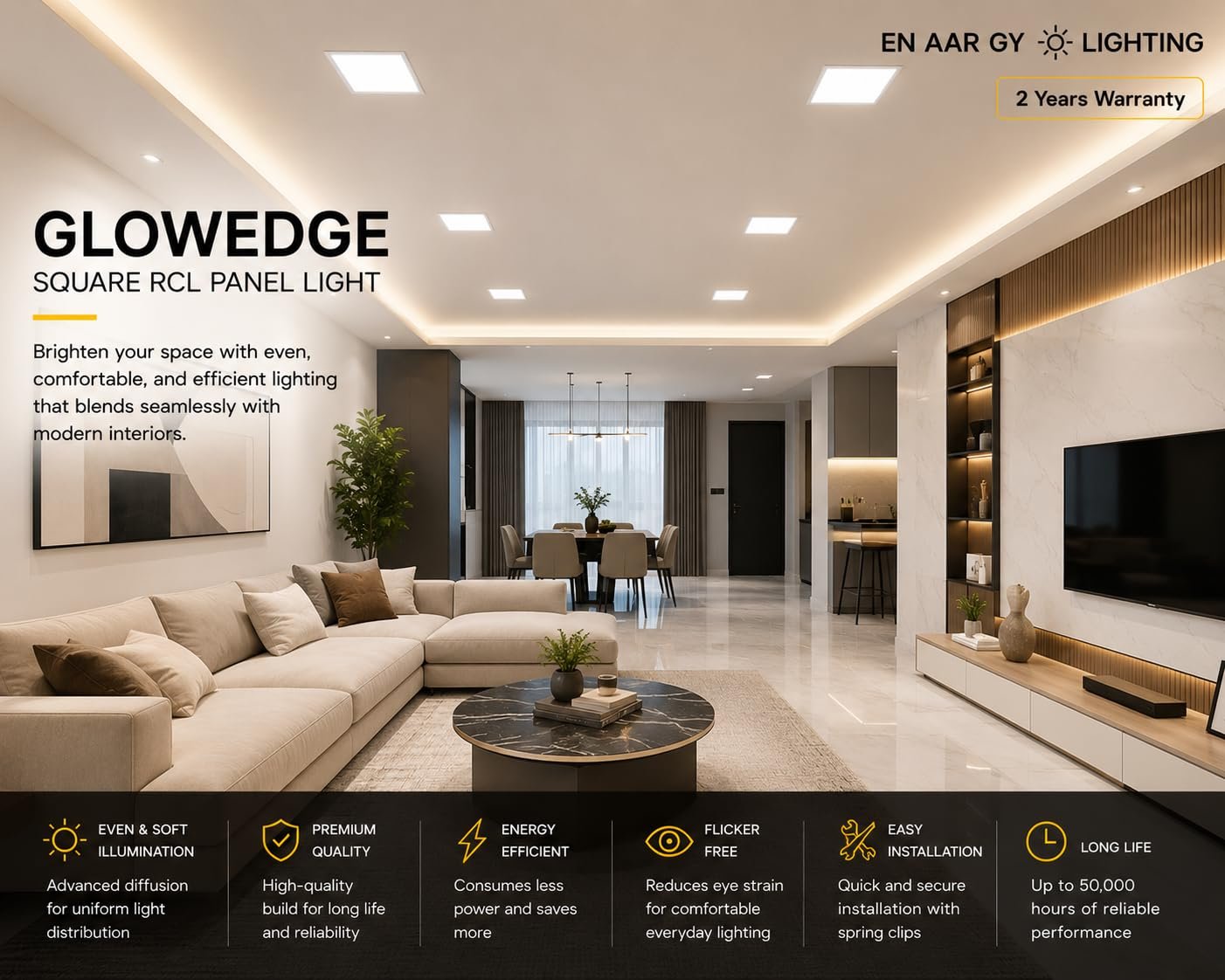 ENAARGY Glowedge LED Panel Light, Round and Square, Slim Design, Modern Appeal (Square, Cool White, 15, Watts) - Image 4