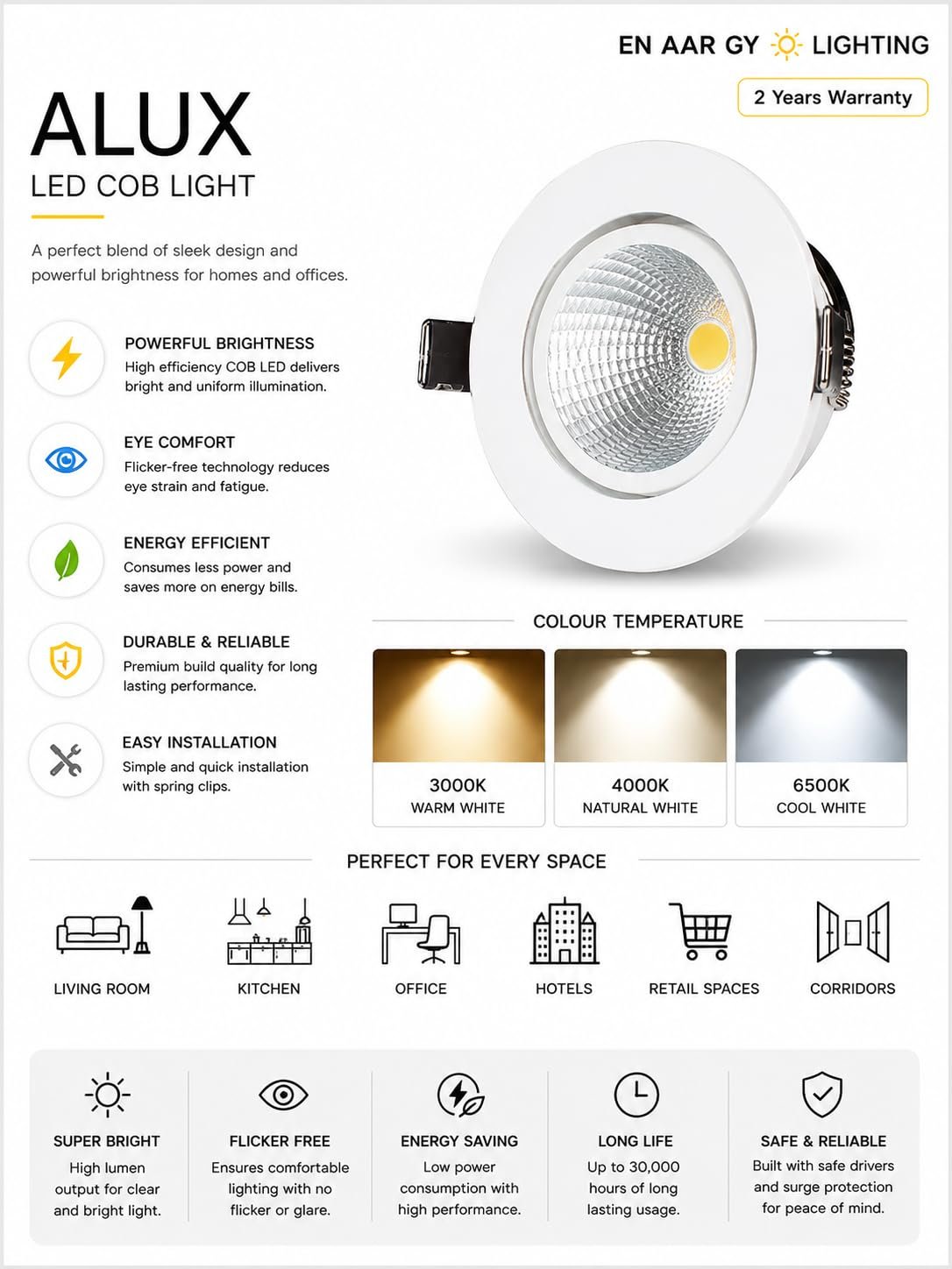 ENAARGY ALUX LED COB Light, 2 Years Warranty, for Homes and Offices (Cool White, 24, Watts) - Image 2