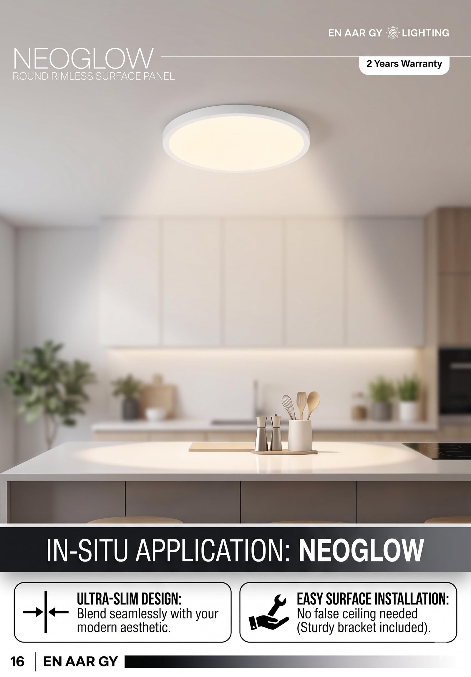 ENAARGY Neoglow LED Surface Panel Light, Square and Round, 3000K/4000K/5500K, 2 Years Warranty (Round, Warm White, 15, Watts) - Image 3