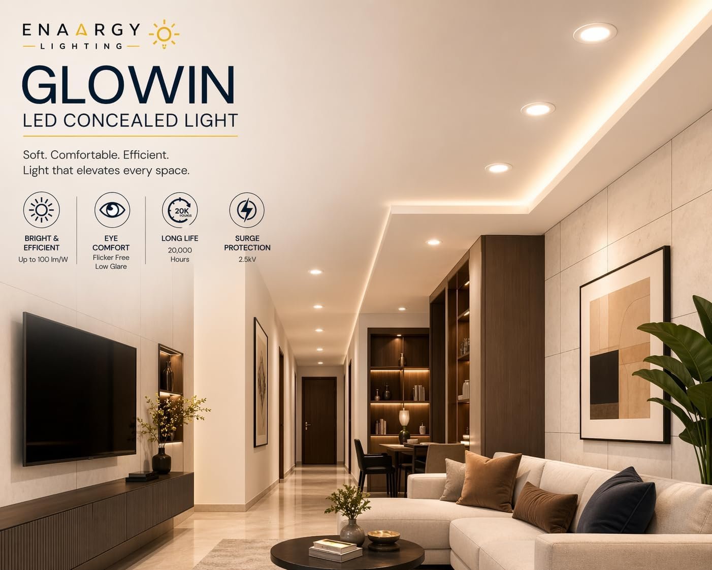 ENAARGY GLOWIN LED Concealed Downlight, 110mm, 9W-12W, 3000K-6500K, 2 Years Warranty, Innova Neo Swivel Spotlight (Warm White, 9, Watts) - Image 2
